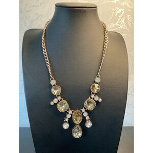 Vintage-Style Statement Necklace With Gold-Toned Chain & Clear Crystal Accents